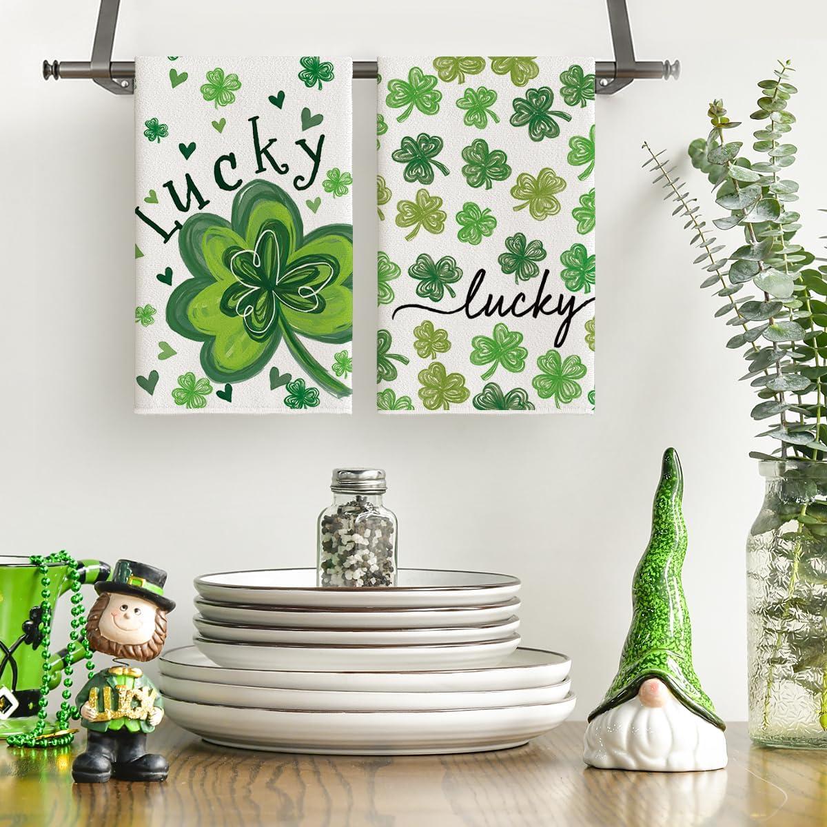 image:imageArtoid Mode Lucky Clover Shamrock StPatricks Day Kitchen Dish Towels 18x26 Inch Farmhouse Holiday Decoration Cleaning Set of 2