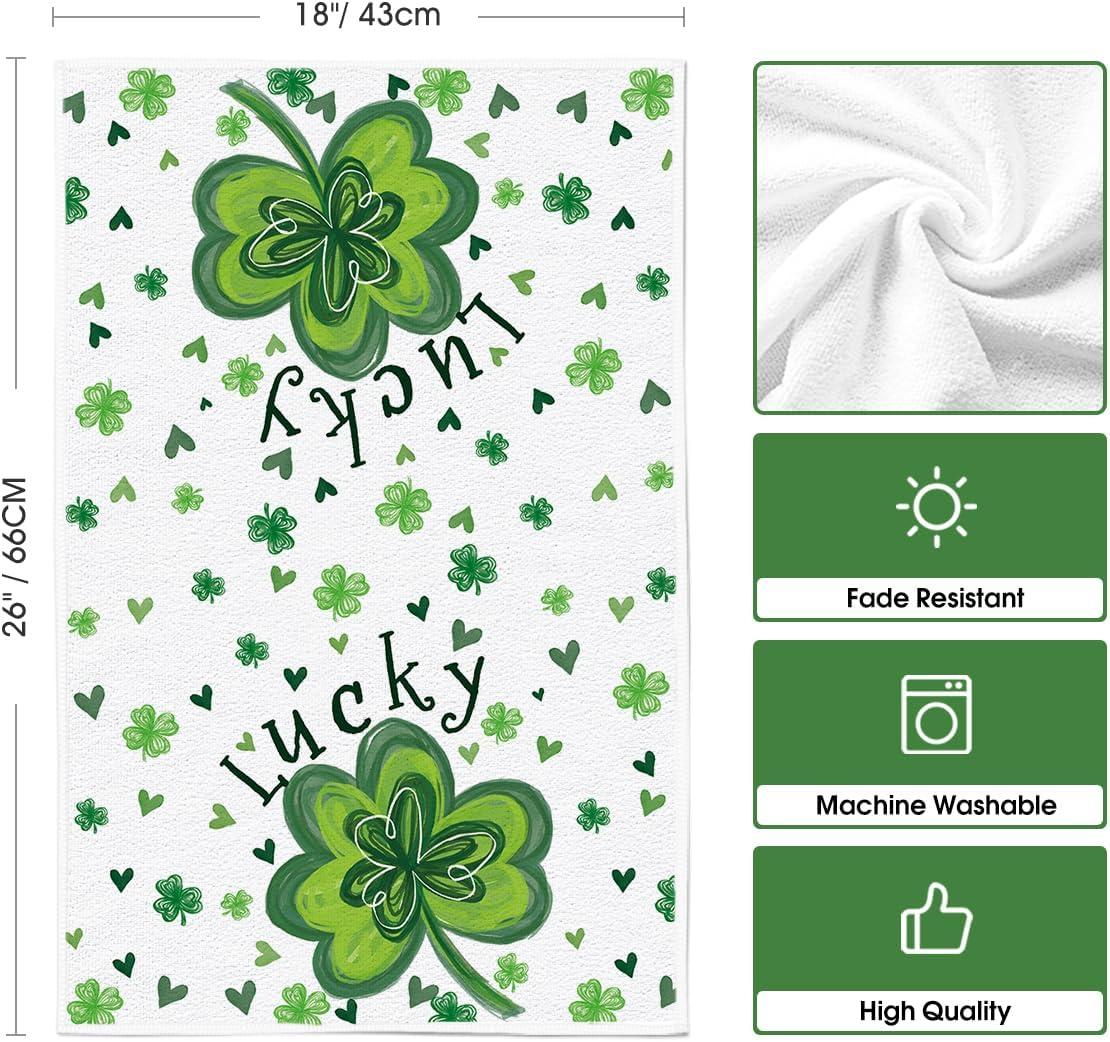 image:imageArtoid Mode Lucky Clover Shamrock StPatricks Day Kitchen Dish Towels 18x26 Inch Farmhouse Holiday Decoration Cleaning Set of 2