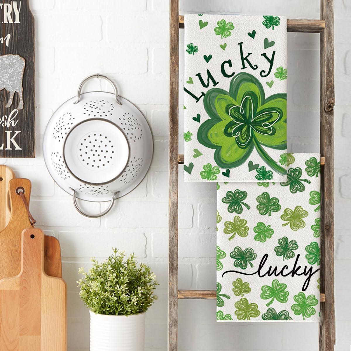 image:imageArtoid Mode Lucky Clover Shamrock StPatricks Day Kitchen Dish Towels 18x26 Inch Farmhouse Holiday Decoration Cleaning Set of 2