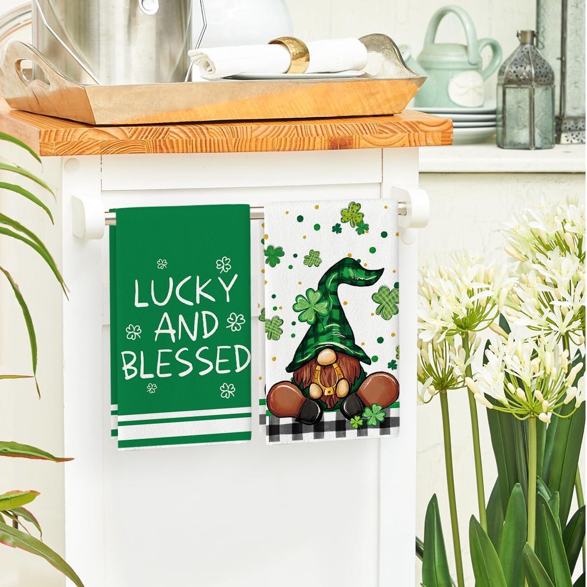 image:imageArtoid Mode Lucky Shamrock Gnome Happy St Patricks Day Kitchen Towels Dish Towels 18x26 Inch Seasonal Decoration Hand Towels Set of 4