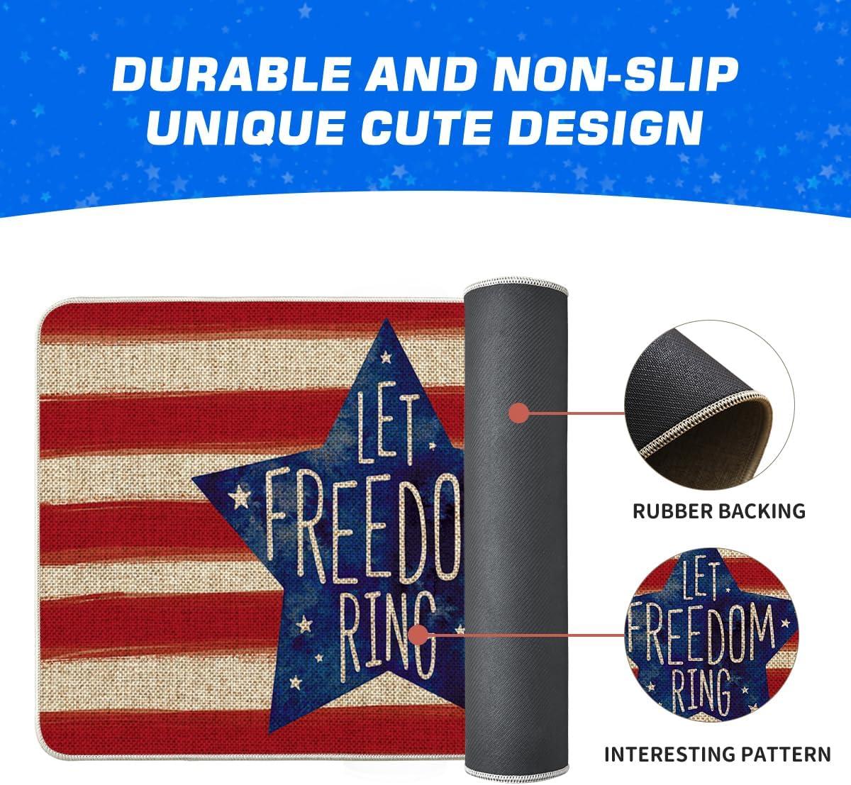image:imageArtoid Mode Patriotic Stripes Star Let Freedom Ring Doormat 4th of July Memorial Day Independence Day LowProfile Floor Mat Switch Mat for Indoor Outdoor 17 x 29 Inch