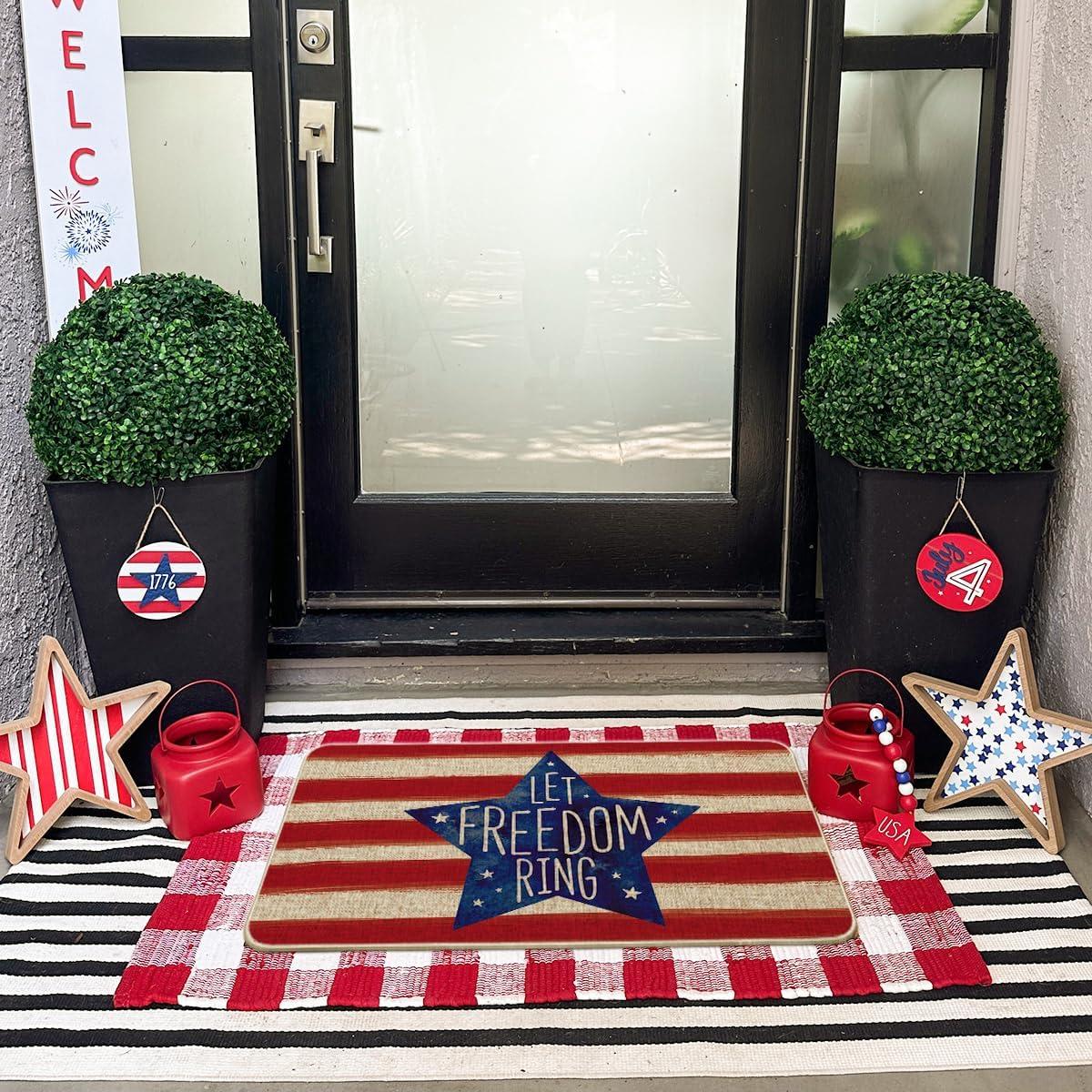 image:imageArtoid Mode Patriotic Stripes Star Let Freedom Ring Doormat 4th of July Memorial Day Independence Day LowProfile Floor Mat Switch Mat for Indoor Outdoor 17 x 29 Inch