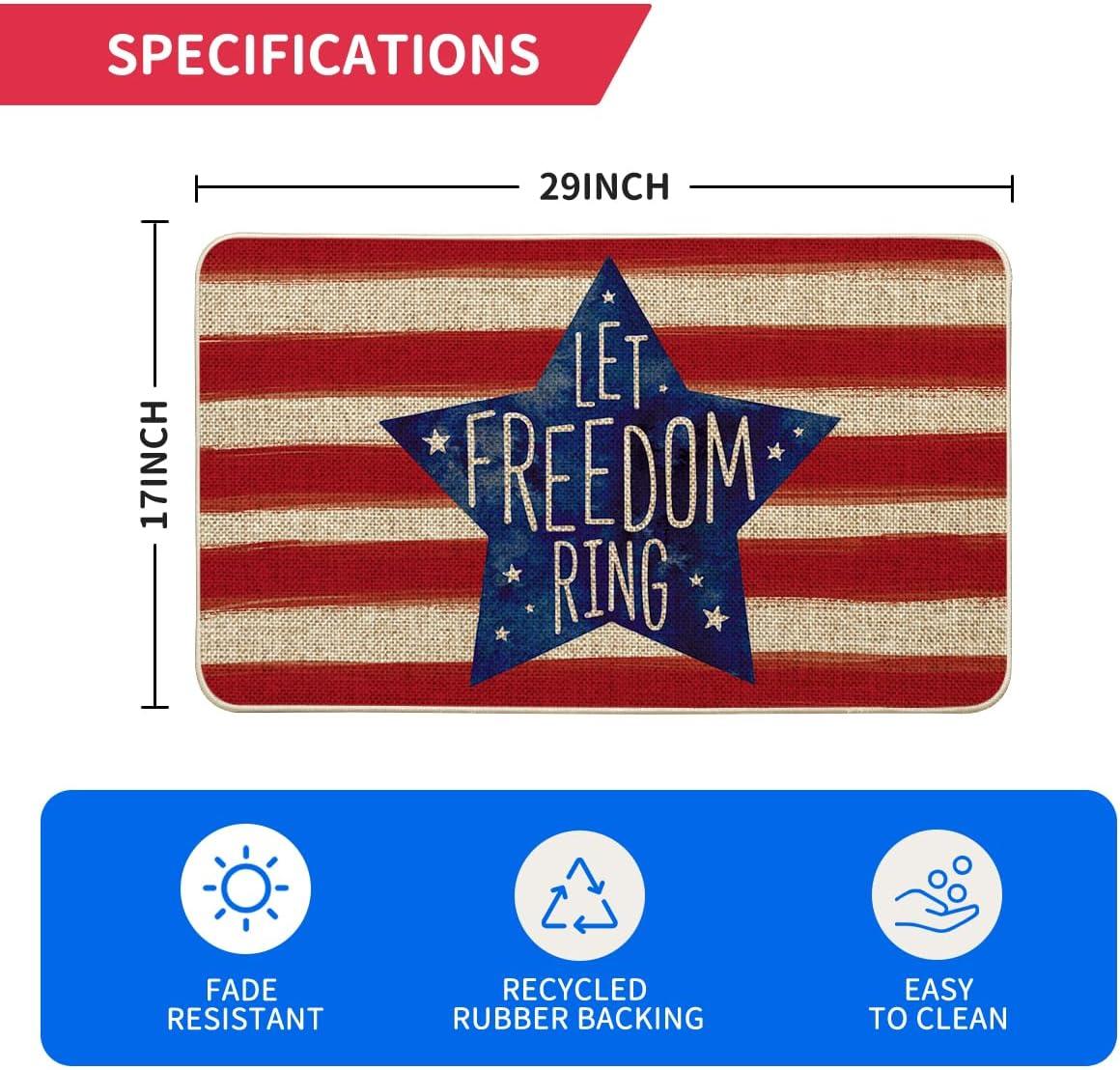 image:imageArtoid Mode Patriotic Stripes Star Let Freedom Ring Doormat 4th of July Memorial Day Independence Day LowProfile Floor Mat Switch Mat for Indoor Outdoor 17 x 29 Inch