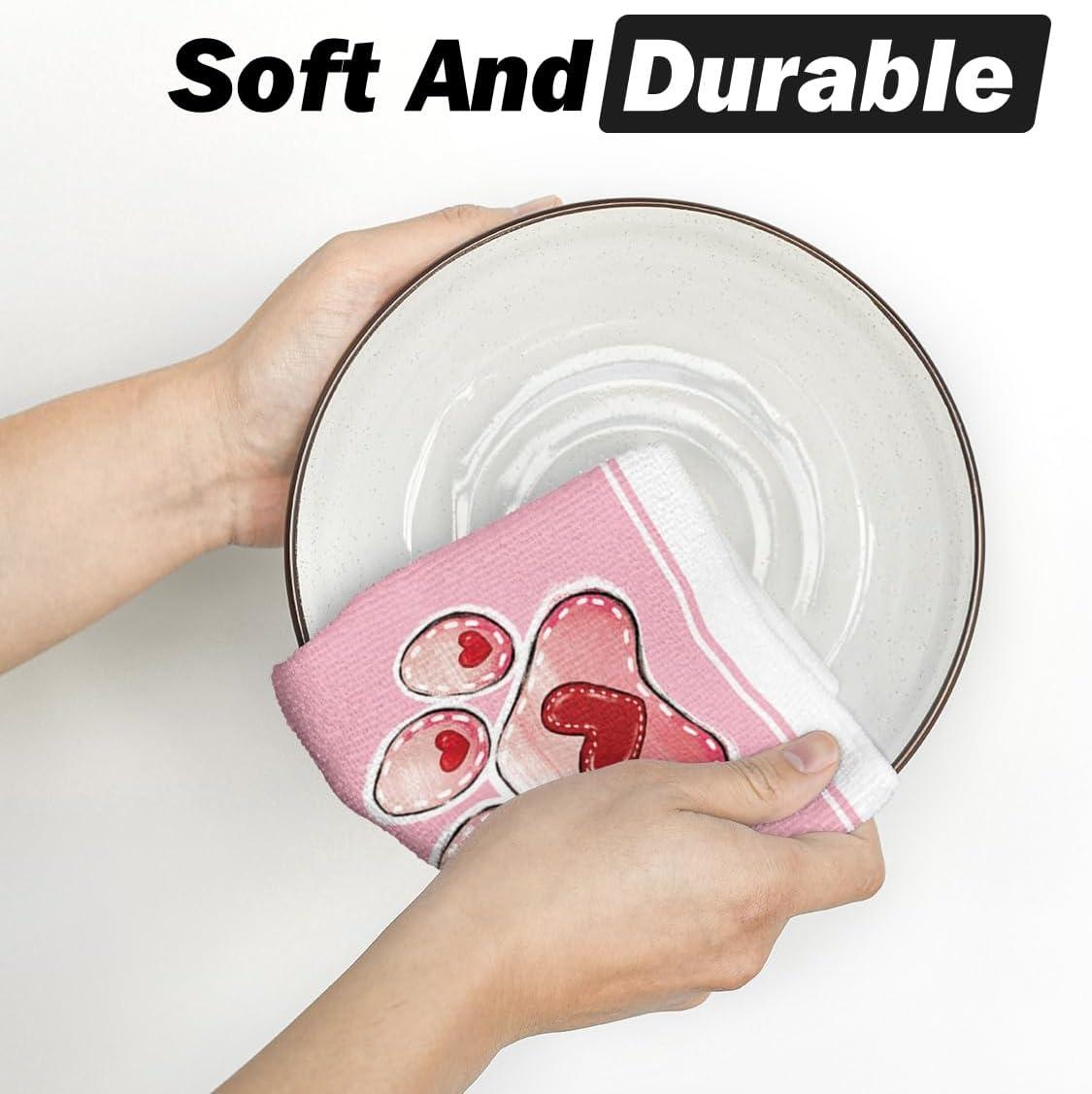 image:imageArtoid Mode Pink Cat Paw Print Love Heart Valentines Kitchen Towels Dish Towels 18x26 Inch Anniversary Wedding Decoration Cleaning Set of 2