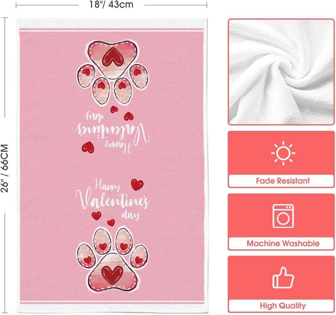 image:imageArtoid Mode Pink Cat Paw Print Love Heart Valentines Kitchen Towels Dish Towels 18x26 Inch Anniversary Wedding Decoration Cleaning Set of 2