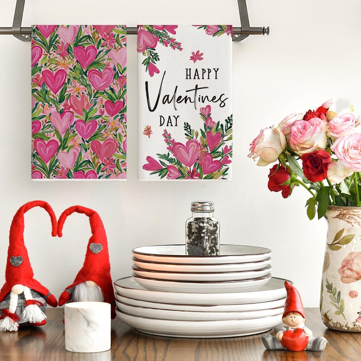 image:imageArtoid Mode Plant Floral Love Heart Valentines Kitchen Towels Dish Towels 18x26 Inch Anniversary Wedding Decoration Cleaning Set of 2