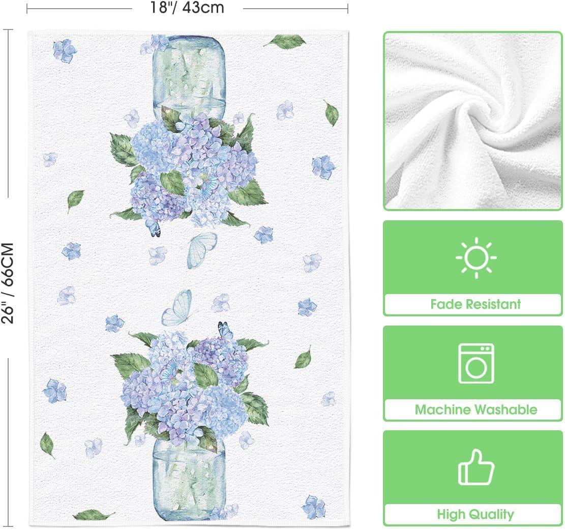 image:imageArtoid Mode Purple Hydrangea Vase Butterfly Spring Kitchen Towels Dish Towels 18x26 Inch Summer Flowers Holiday Decoration Cleaning Set of 2Blue