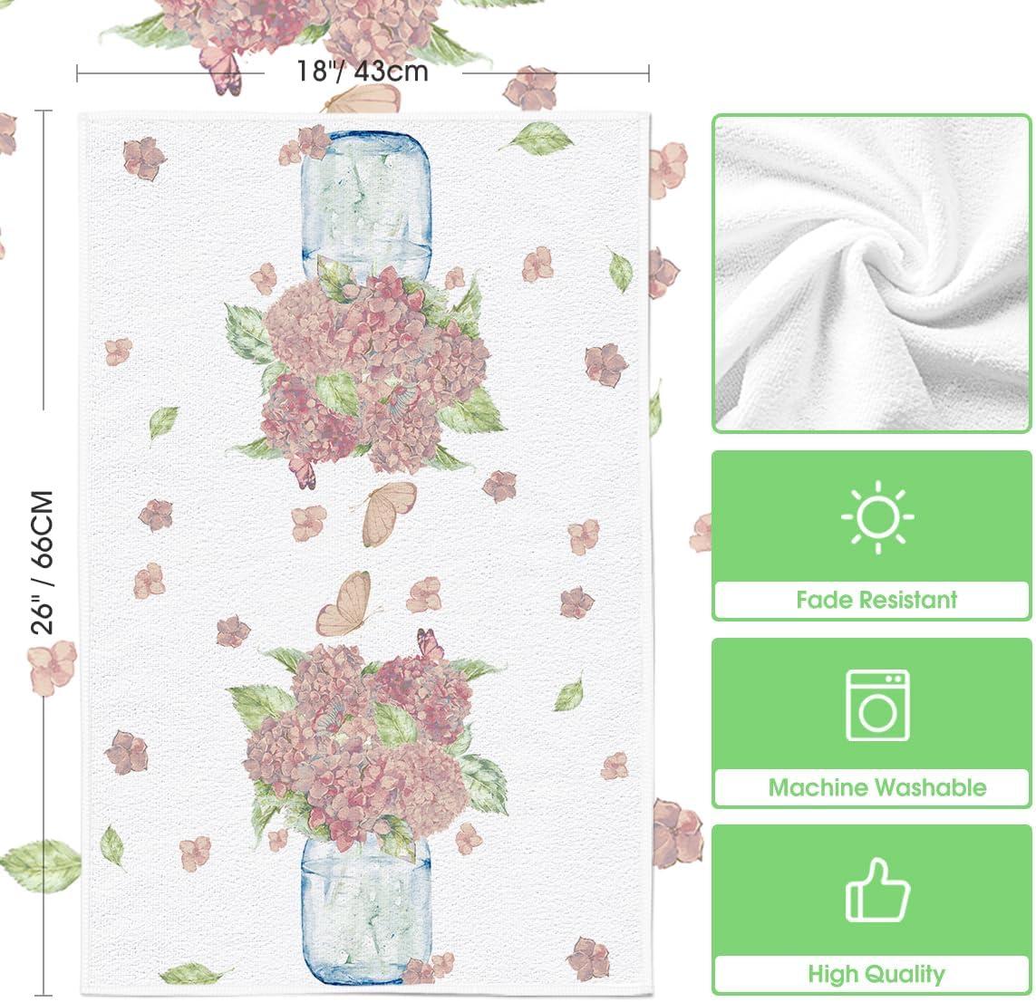 image:imageArtoid Mode Purple Hydrangea Vase Butterfly Spring Kitchen Towels Dish Towels 18x26 Inch Summer Flowers Holiday Decoration Cleaning Set of 2Pink