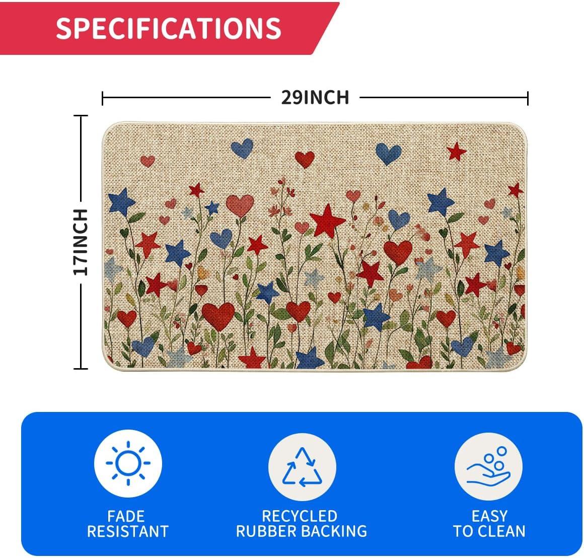 image:imageArtoid Mode Red Blue Star Flowers Patriotic 4TH of July Doormat Memorial Day Home Decor LowProfile Switch Rug Door Mat Floor Mat for Indoor Outdoor 17x29 Inch