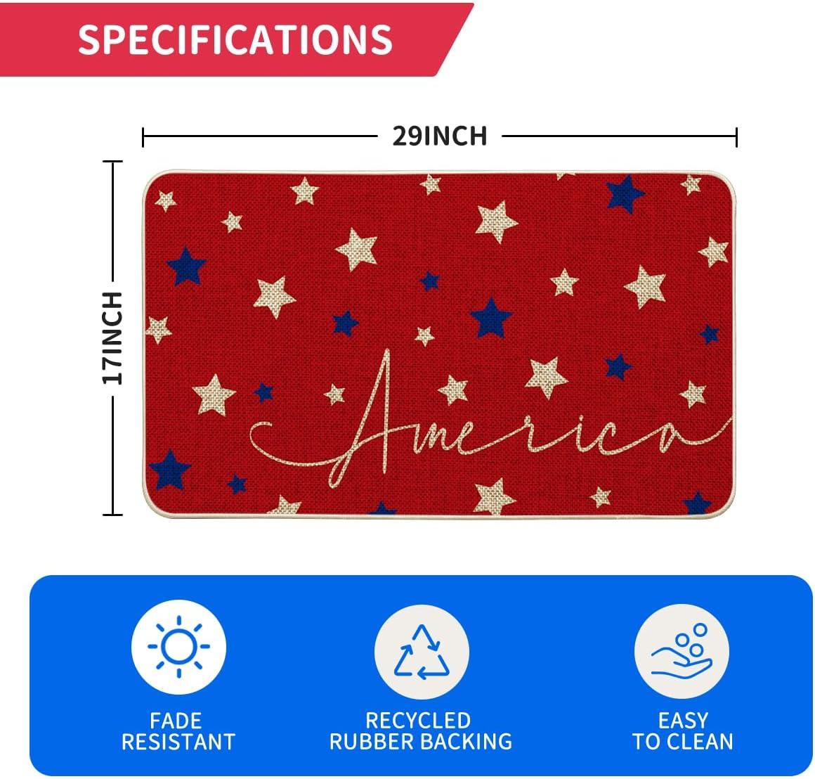 image:imageArtoid Mode Red Stars 4th of July Doormat Memorial Day Home Decor Patriotic Liberty LowProfile Switch Rug Door Mat Floor Mat for Indoor Outdoor 17x29 Inch