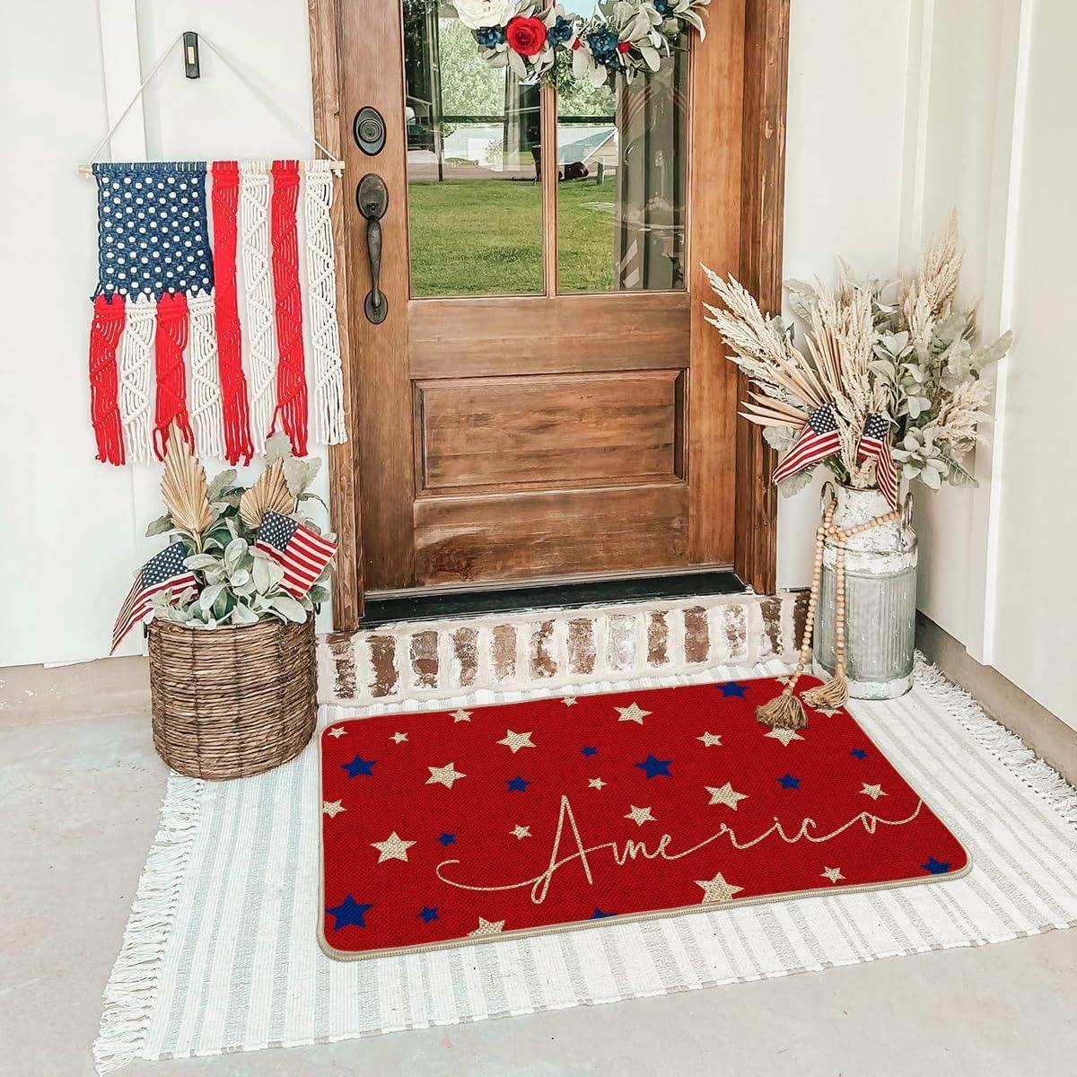 image:imageArtoid Mode Red Stars 4th of July Doormat Memorial Day Home Decor Patriotic Liberty LowProfile Switch Rug Door Mat Floor Mat for Indoor Outdoor 17x29 Inch