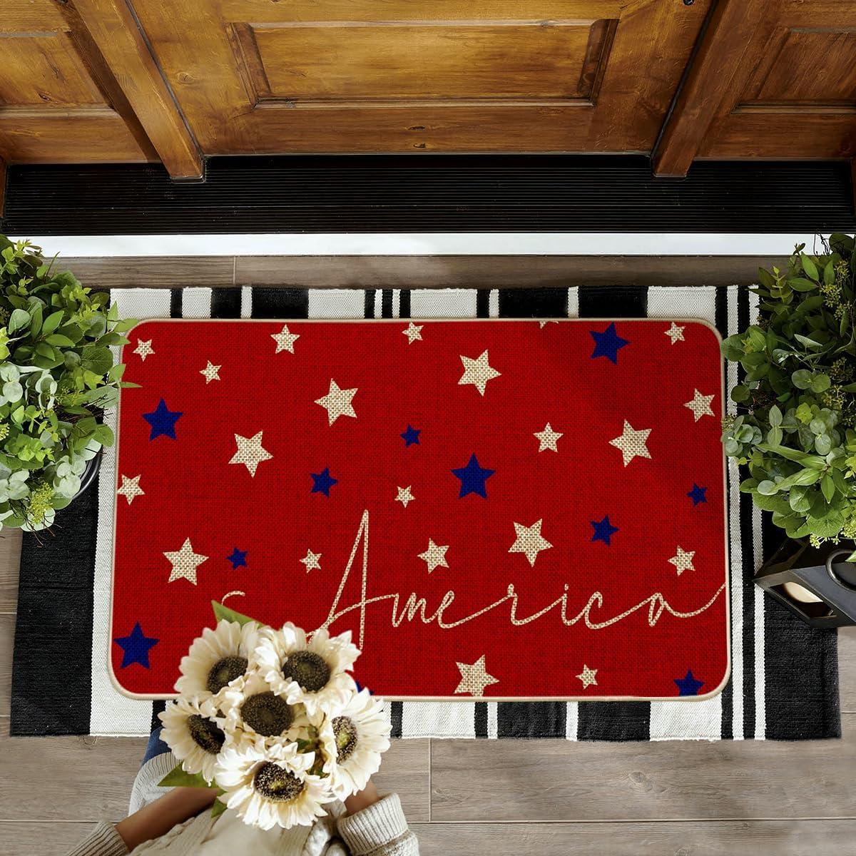 image:imageArtoid Mode Red Stars 4th of July Doormat Memorial Day Home Decor Patriotic Liberty LowProfile Switch Rug Door Mat Floor Mat for Indoor Outdoor 17x29 Inch