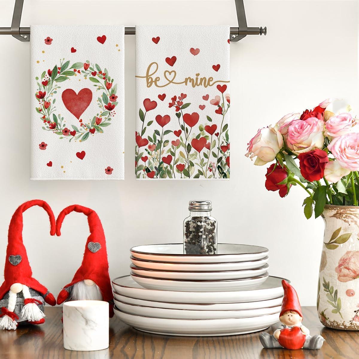 image:imageArtoid Mode Rose Floral Love Heart Garland Valentines Kitchen Towels Dish Towels 18x26 Inch Anniversary Wedding Decoration Cleaning Set of 4