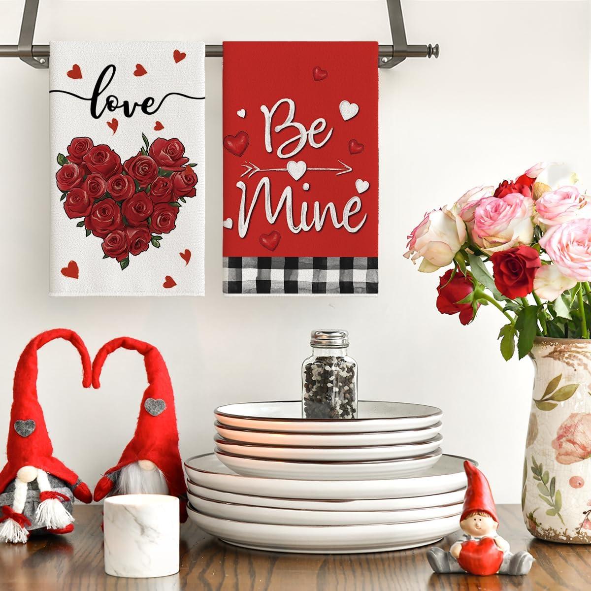 image:imageArtoid Mode Rose Floral Love Heart Kiss Valentines Kitchen Towels Dish Towels 18x26 Inch Anniversary Wedding Decoration Cleaning Set of 4