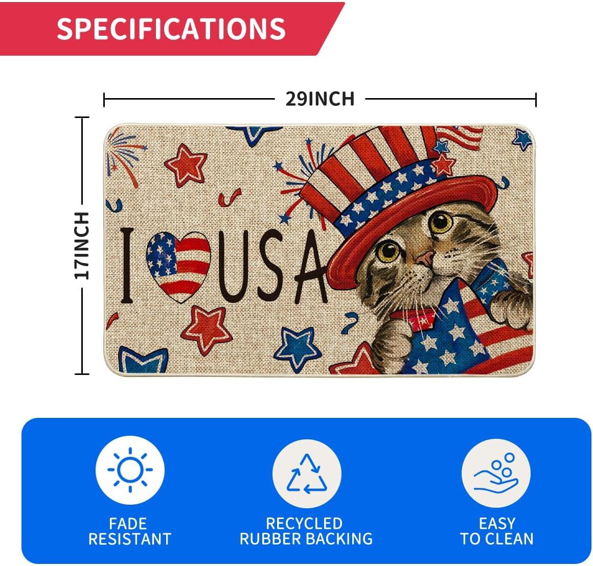 image:imageArtoid Mode Stars Cat Patriotic 4th of July Doormat Memorial Day Home Decor Switch Rug Door Mat Floor Mat for Indoor Outdoor 17x29 Inch