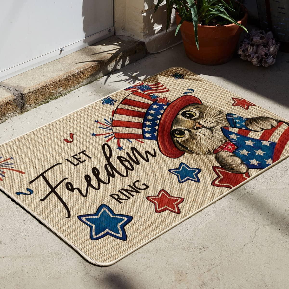 image:imageArtoid Mode Stars Cat Patriotic 4th of July Doormat Memorial Day Home Decor Switch Rug Door Mat Floor Mat for Indoor Outdoor 17x29 Inch