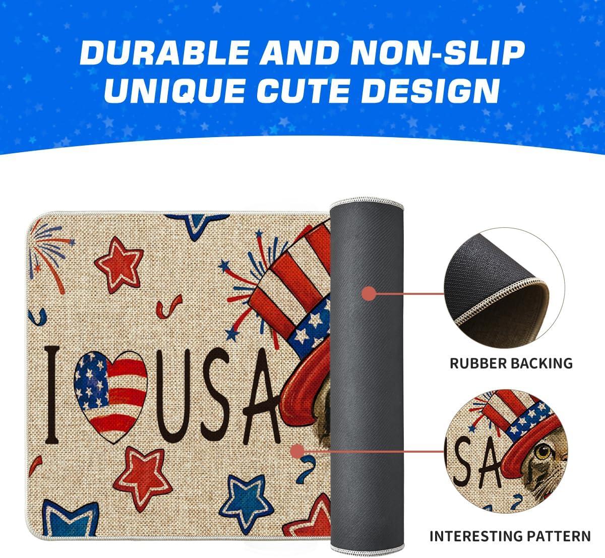 image:imageArtoid Mode Stars Cat Patriotic 4th of July Doormat Memorial Day Home Decor Switch Rug Door Mat Floor Mat for Indoor Outdoor 17x29 Inch