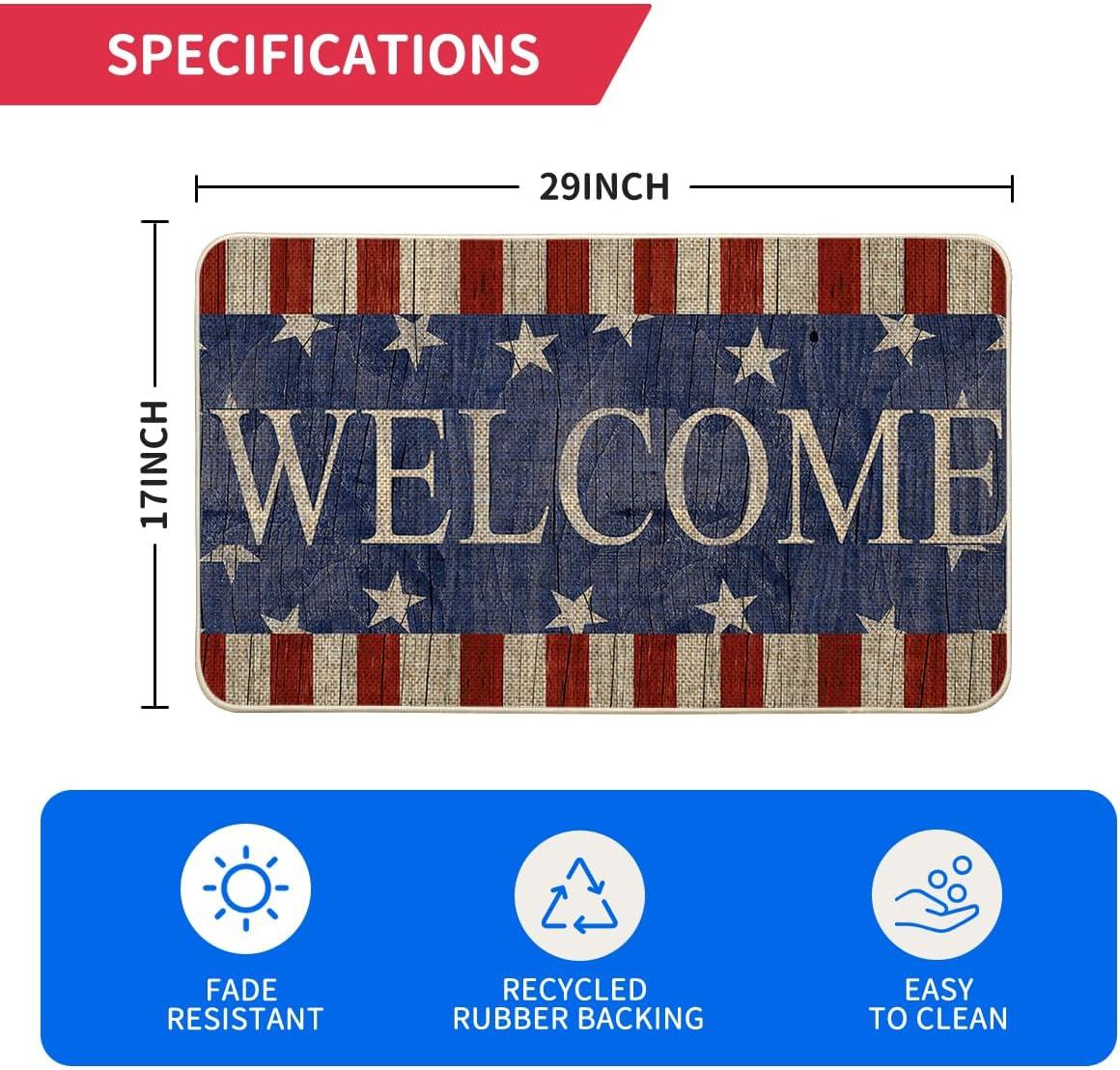image:imageArtoid Mode Stripes Stars Welcome Patriotic 4th of July Doormat Memorial Day Home Decor Switch Rug Door Mat Floor Mat for Indoor Outdoor 17x29 Inch
