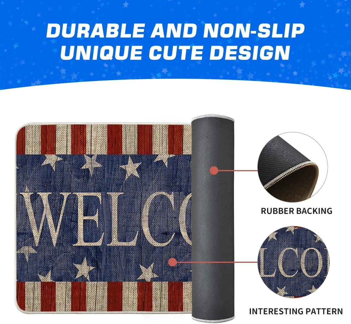 image:imageArtoid Mode Stripes Stars Welcome Patriotic 4th of July Doormat Memorial Day Home Decor Switch Rug Door Mat Floor Mat for Indoor Outdoor 17x29 Inch