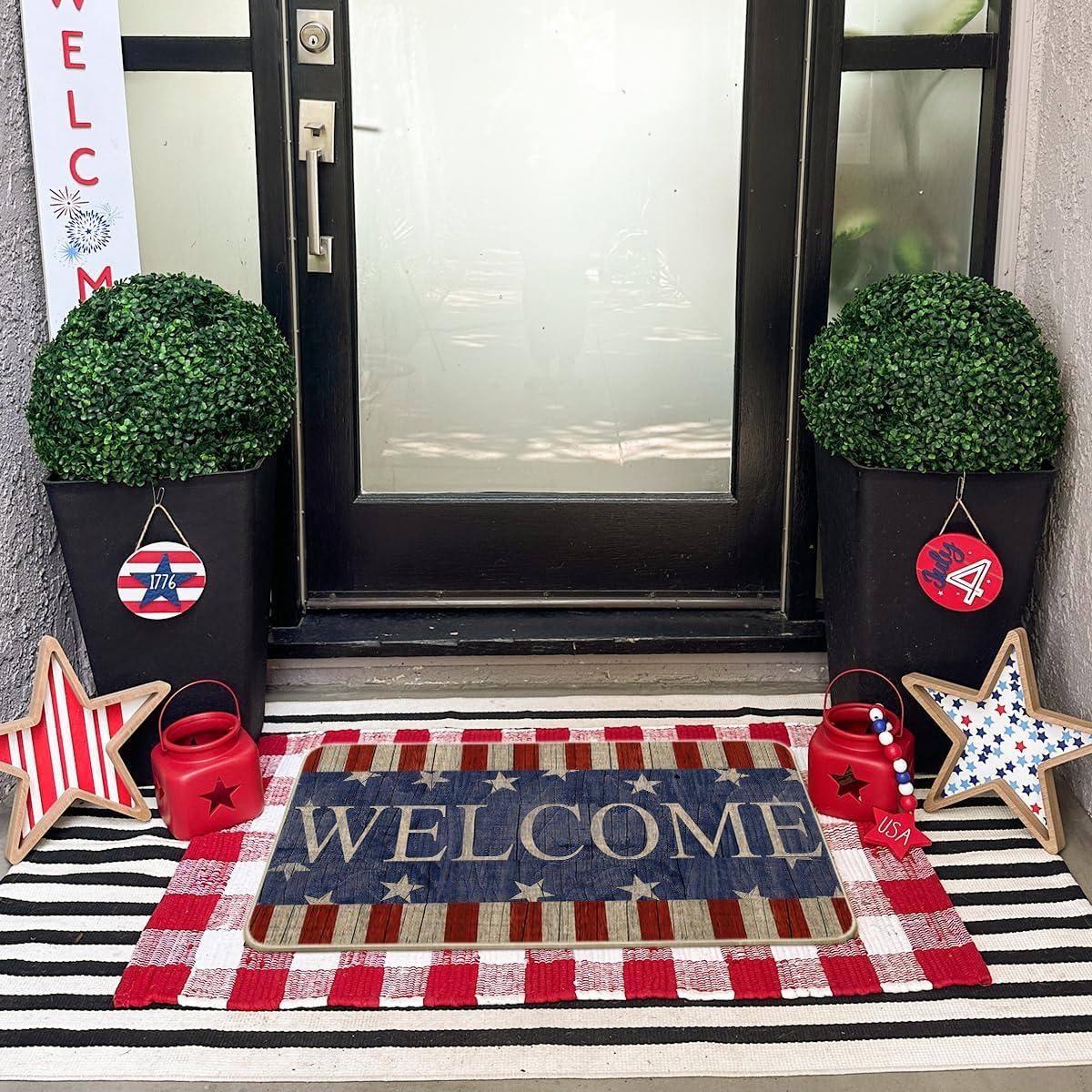 image:imageArtoid Mode Stripes Stars Welcome Patriotic 4th of July Doormat Memorial Day Home Decor Switch Rug Door Mat Floor Mat for Indoor Outdoor 17x29 Inch