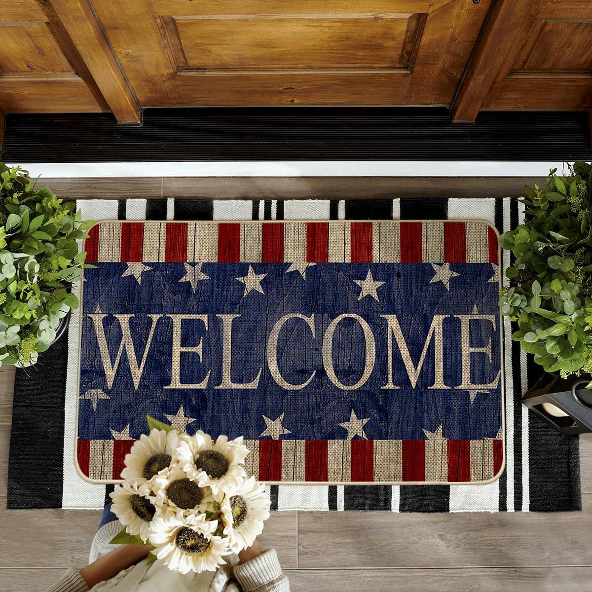 image:imageArtoid Mode Stripes Stars Welcome Patriotic 4th of July Doormat Memorial Day Home Decor Switch Rug Door Mat Floor Mat for Indoor Outdoor 17x29 Inch