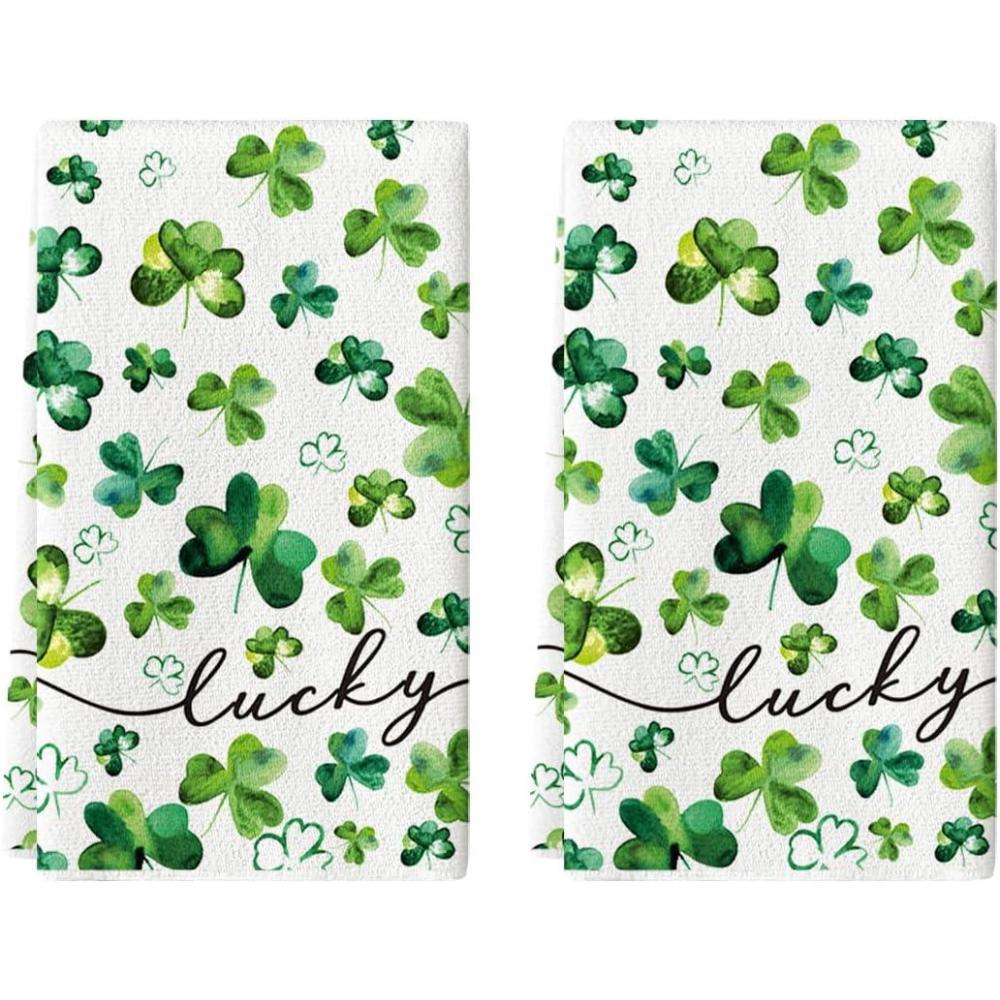image:imageArtoid Mode Beige Clover Shamrock St Patricks Day Kitchen Towels Dish Towels 18x26 Inch Lucky Farmhouse Holiday Decoration Hand Towels Set of 2