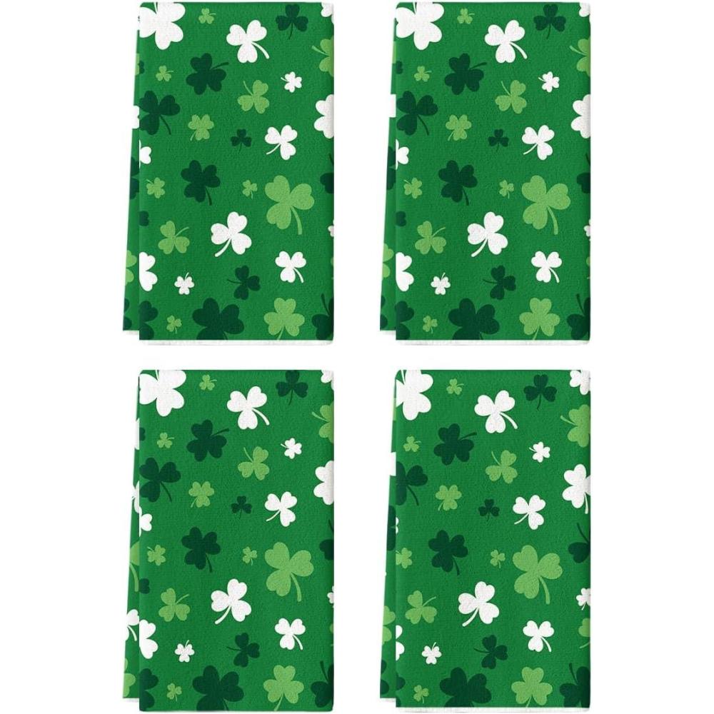 image:imageArtoid Mode Beige Clover Shamrock StPatricks Day Kitchen Towels Dish Towels 18x26 Inch Farmhouse Holiday Spring Decoration Cleaning Set of 24pcs green