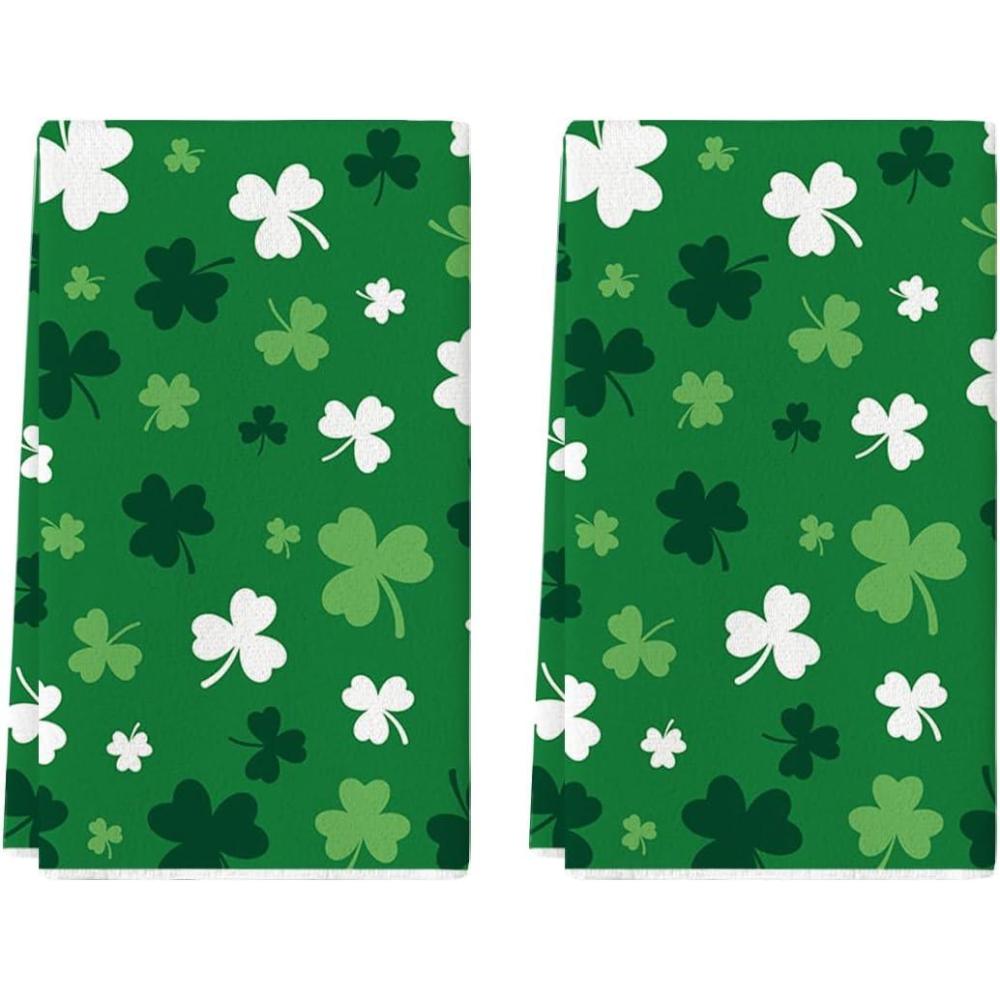 image:imageArtoid Mode Beige Clover Shamrock StPatricks Day Kitchen Towels Dish Towels 18x26 Inch Farmhouse Holiday Spring Decoration Cleaning Set of 2Green