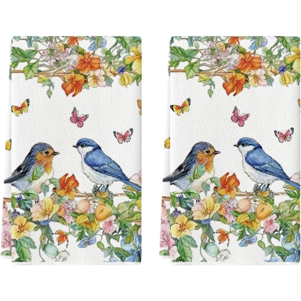image:imageArtoid Mode Bird Butterfly Floral Spring Kitchen Towels Dish Towels 18x26 Inch Farmhouse Summer Decoration Cleaning Set of 2