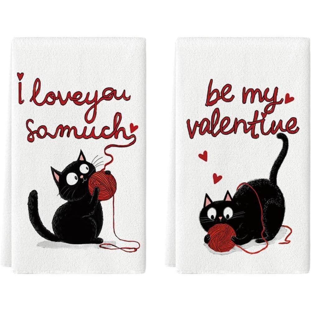 image:imageArtoid Mode Black Cats Ball Love Hearts Valentines Kitchen Towels Dish Towels 18x26 Inch Anniversary Wedding Decoration Cleaning Set of 2