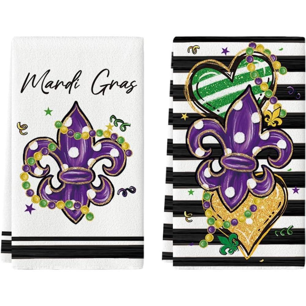 image:imageArtoid Mode Black Stripe Iris Jewelry Heart Mardi Gras Kitchen Towels Dish Towels 18x26 Inch Farmhouse Decoration Hand Towels Set of 2