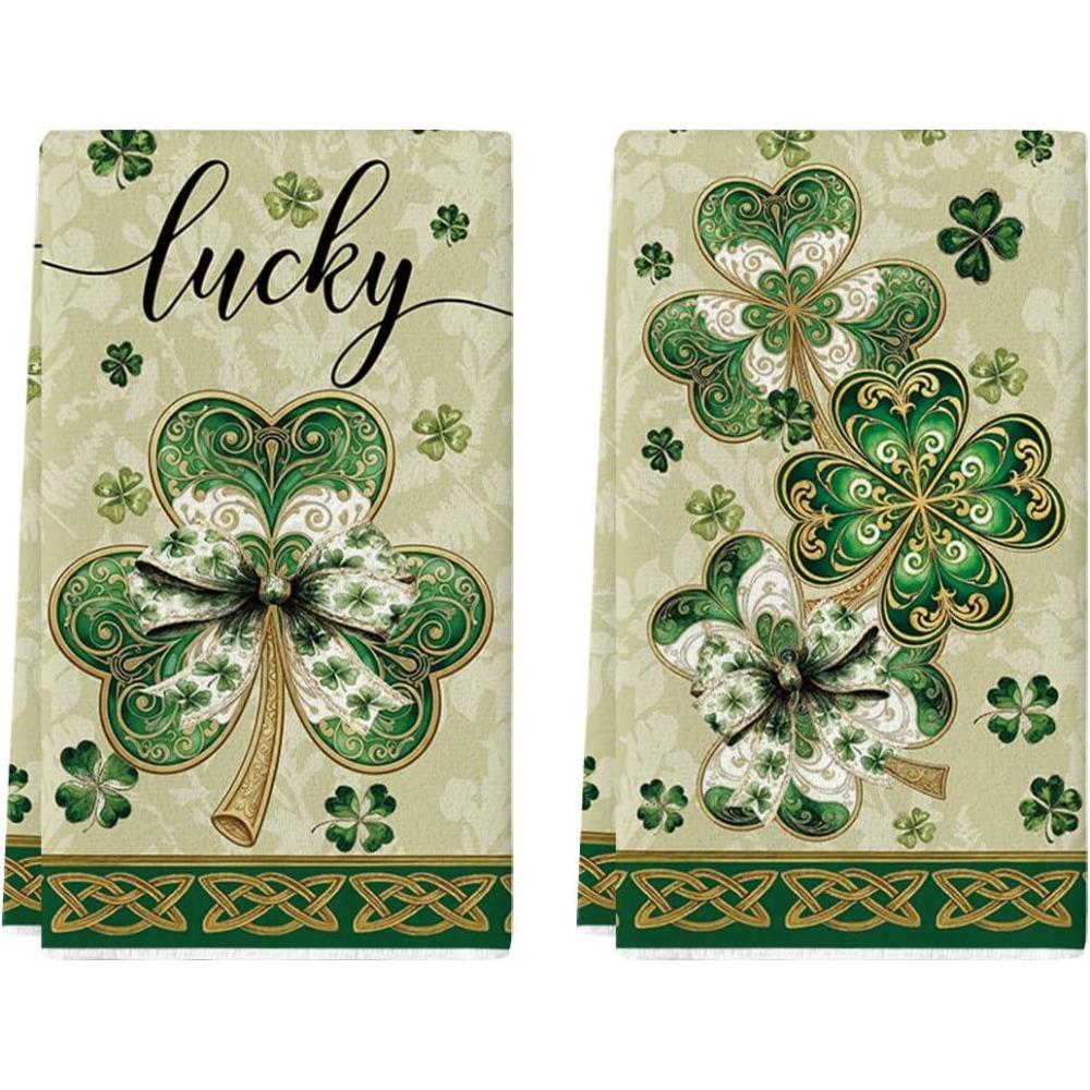 image:imageArtoid Mode Brown Lace Clover Shamrock StPatricks Day Kitchen Dish Towels 18x26 Inch Farmhouse Holiday Spring Decoration Cleaning Set of 2Brown