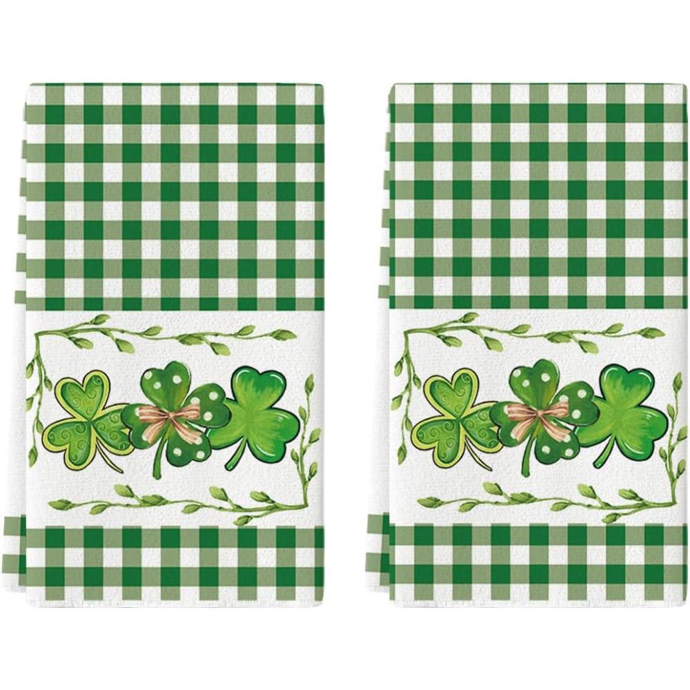image:imageArtoid Mode Buffalo Plaid Clover Shamrock StPatricks Day Kitchen Towels Dish Towels 18x26 Inch Farmhouse Holiday Decoration Cleaning Set of 2Green