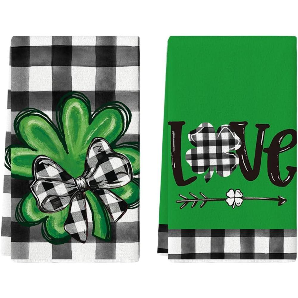 image:imageArtoid Mode Buffalo Plaid Shamrocks Love St Patricks Day Kitchen Towels Dish Towels 18x26 Inch Seasonal Spring Decoration Hand Towels Set of 2