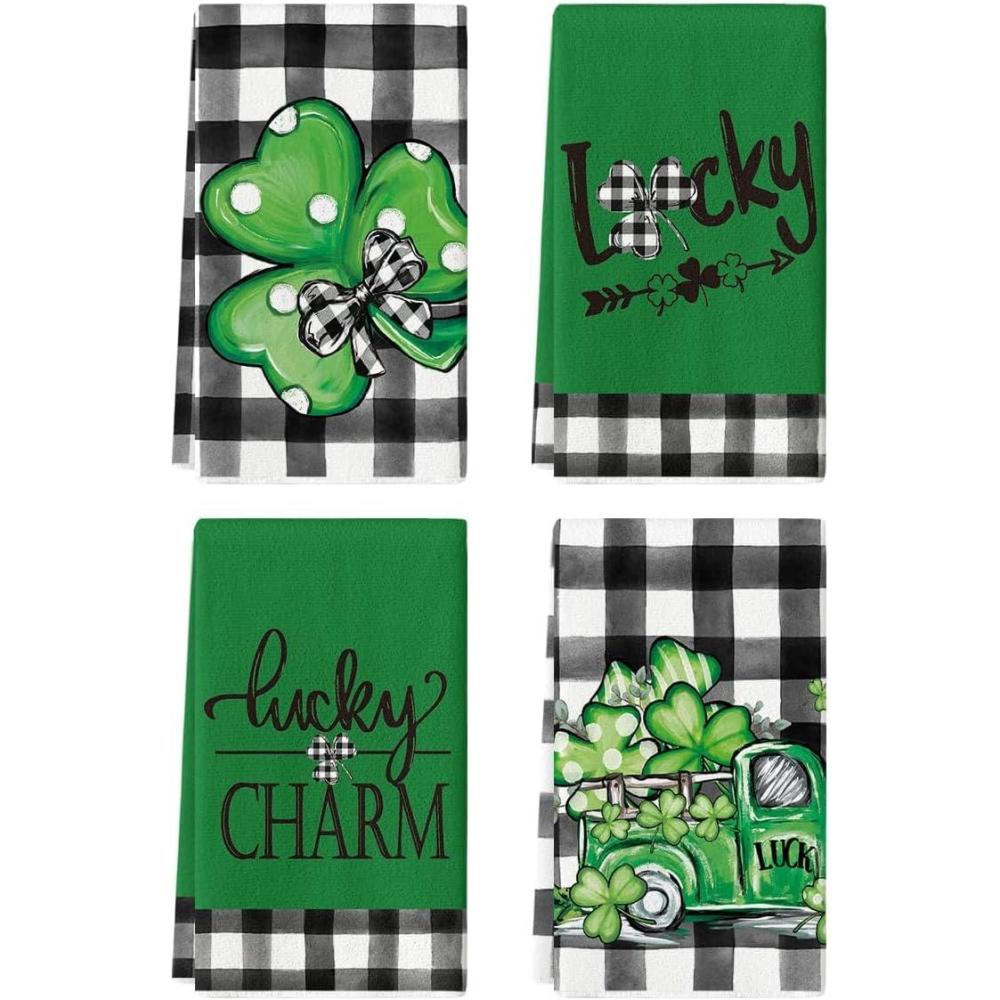 image:imageArtoid Mode Buffalo Plaid Shamrocks Lucky Truck St Patricks Day Kitchen Towels Dish Towels 18x26 Inch Seasonal Spring Decoration Hand Towels Set of 4
