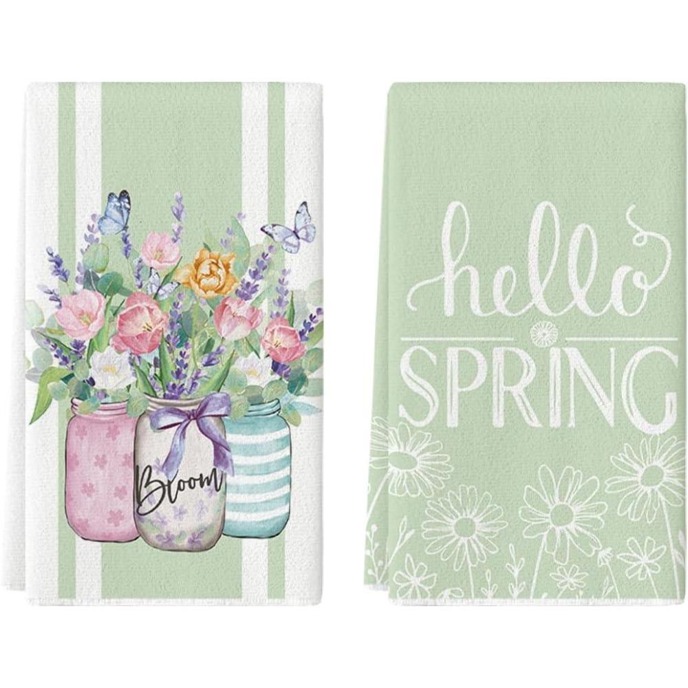 image:imageArtoid Mode Floral Bloom Vase Hello Spring Kitchen Towels Dish Towels 18x26 Inch Seasonal Summer Decoration Hand Towels Set of 2