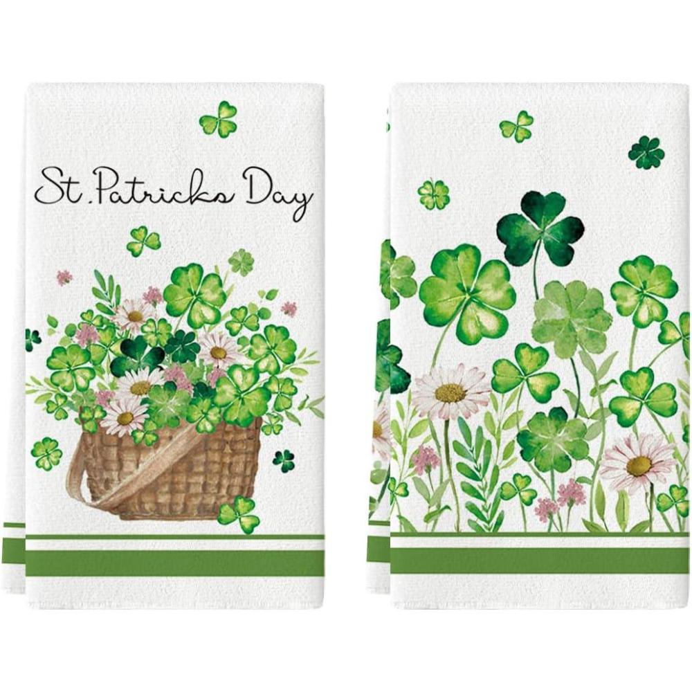 image:imageArtoid Mode Flower Basket Clover Shamrock StPatricks Day Kitchen Dish Towels 18x26 Inch Farmhouse Holiday Decoration Spring Cleaning Set of 2