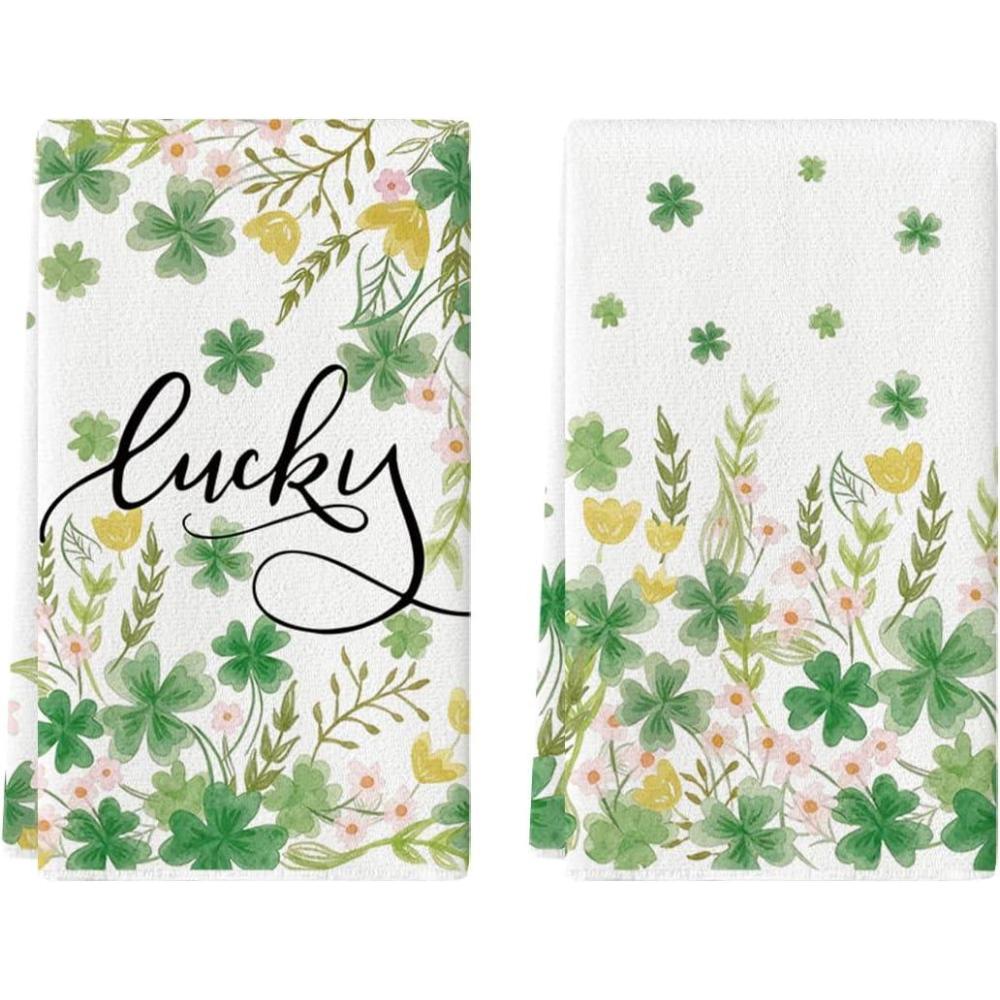 image:imageArtoid Mode Flower Clover Shamrock StPatricks Day Kitchen Dish Towels 18x26 Inch Farmhouse Holiday Spring Decoration Cleaning Set of 2