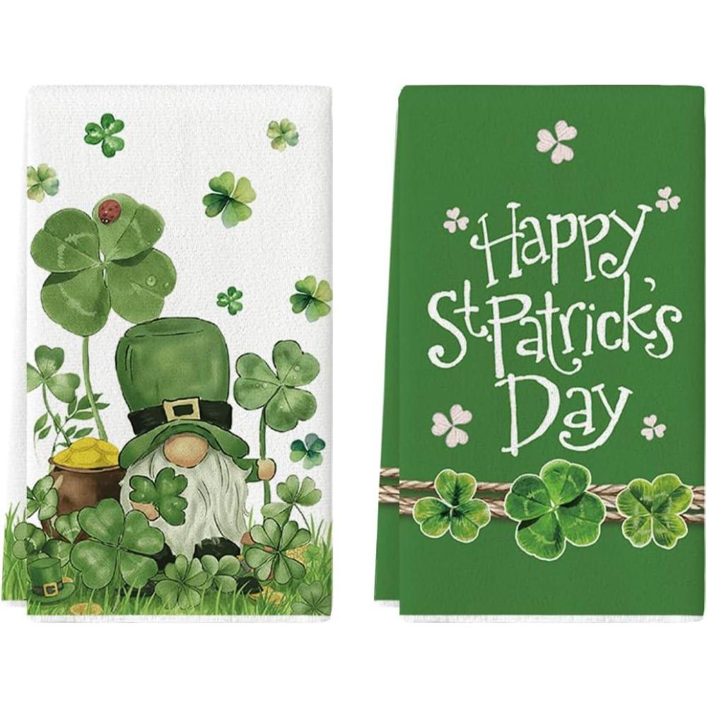 image:imageArtoid Mode Gnome Lucky Clover Shamrock StPatricks Day Kitchen Dish Towels 18x26 Inch Farmhouse Holiday Spring Decoration Cleaning Set of 2