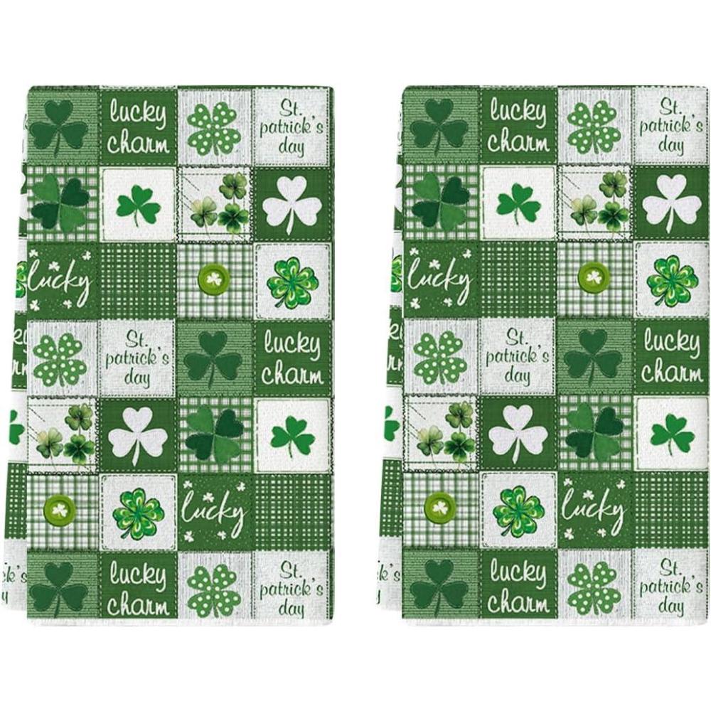 image:imageArtoid Mode Green Checkered Clover Shamrock StPatricks Day Kitchen Dish Towels 18x26 Inch Farmhouse Holiday Spring Decoration Cleaning Set of 2