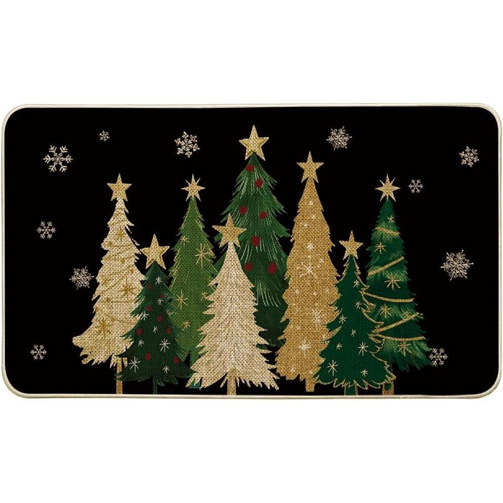 image:imageArtoid Mode Green Snowflakes Xmas Trees Christmas Doormat Winter LowProfile Switch Rug Home Decor Door Mat Floor Mat for Outdoor Indoor 17x29 InchBlack