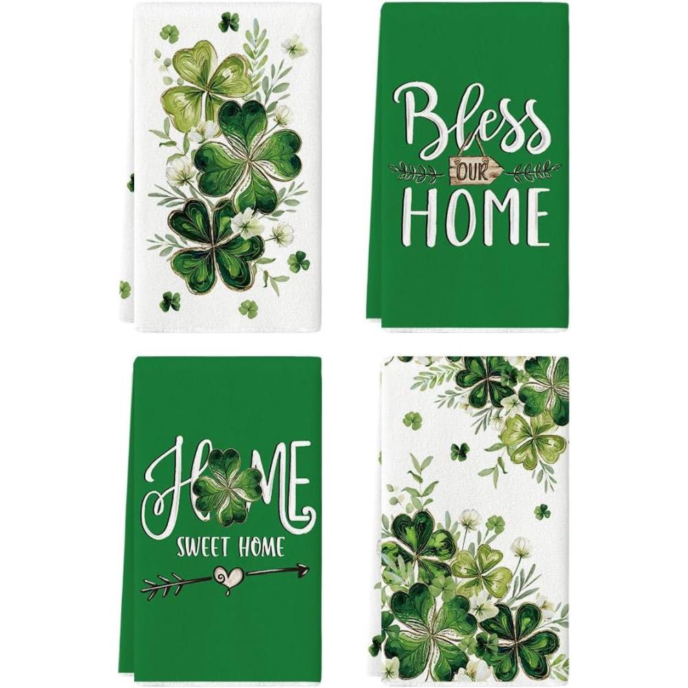 image:imageArtoid Mode Heart Shamrock Flowers Bless Home St Patricks Day Kitchen Towels Dish Towels 18x26 Inch Farmhouse Spring Decoration Cleaning Set of 4