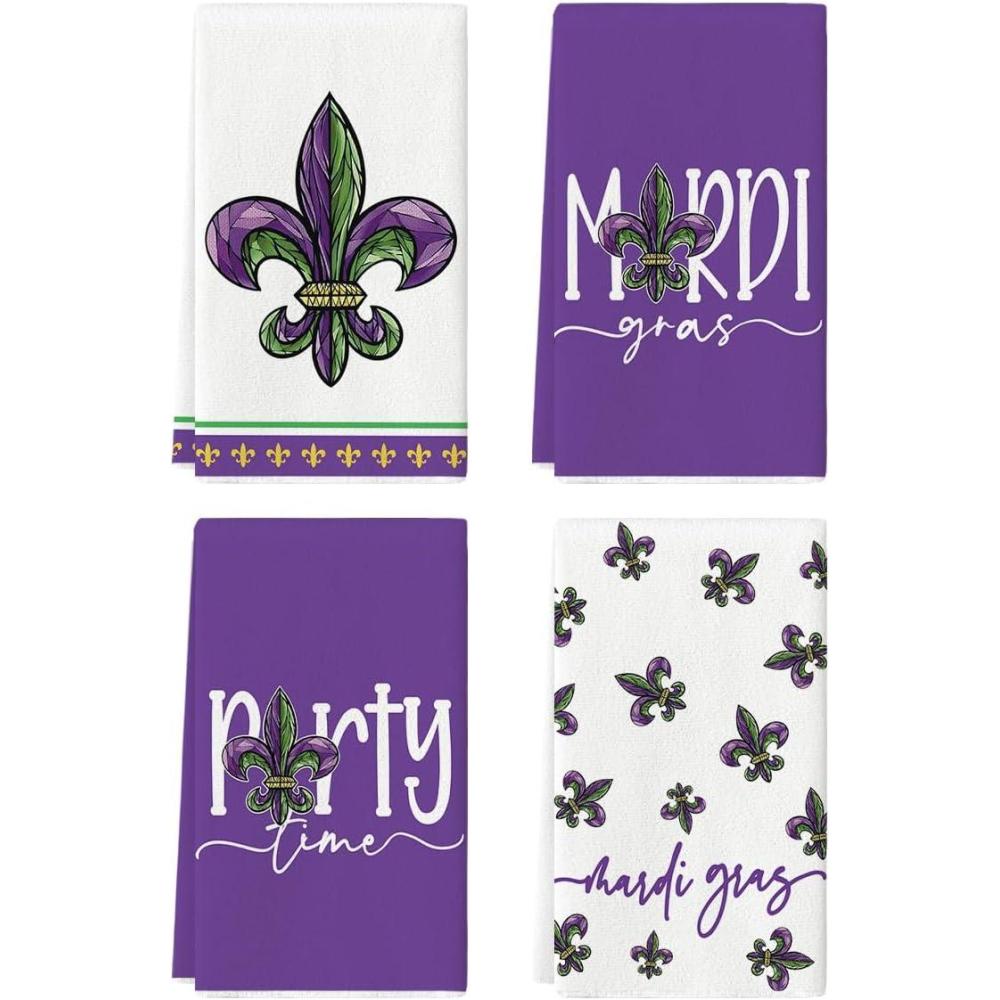 image:imageArtoid Mode Iris Perty Cary Mardi Gras Kitchen Towels Dish Towels 18x26 Inch Farmhouse Decoration Cleaning Set of 4