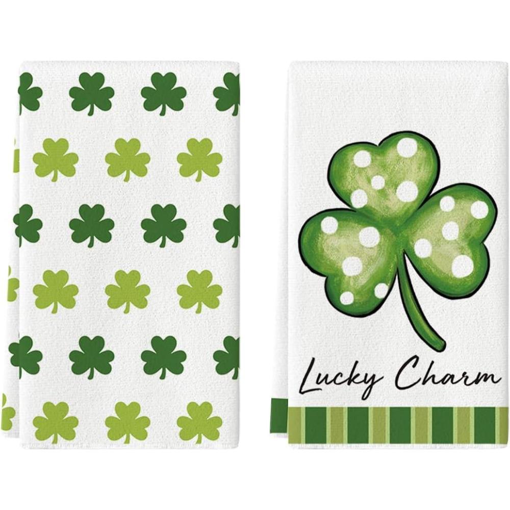 image:imageArtoid Mode Lace Polka dot Clover Shamrock StPatricks Day Kitchen Dish Towels 18x26 Inch Farmhouse Holiday Decoration Cleaning Set of 2