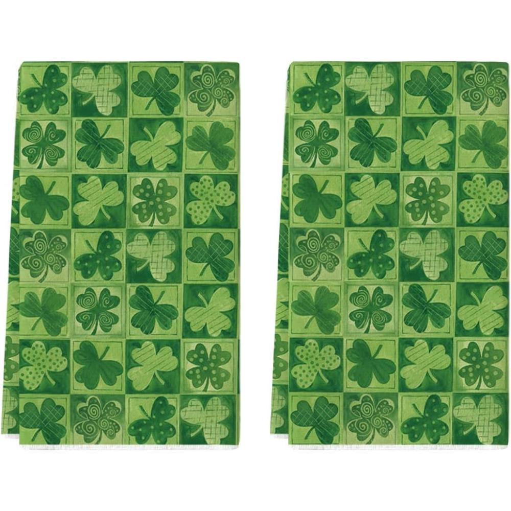 image:imageArtoid Mode Light Green Checkered Clover Shamrock StPatricks Day Kitchen Dish Towels 18x26 Inch Farmhouse Holiday Spring Decoration Cleaning Set of 2