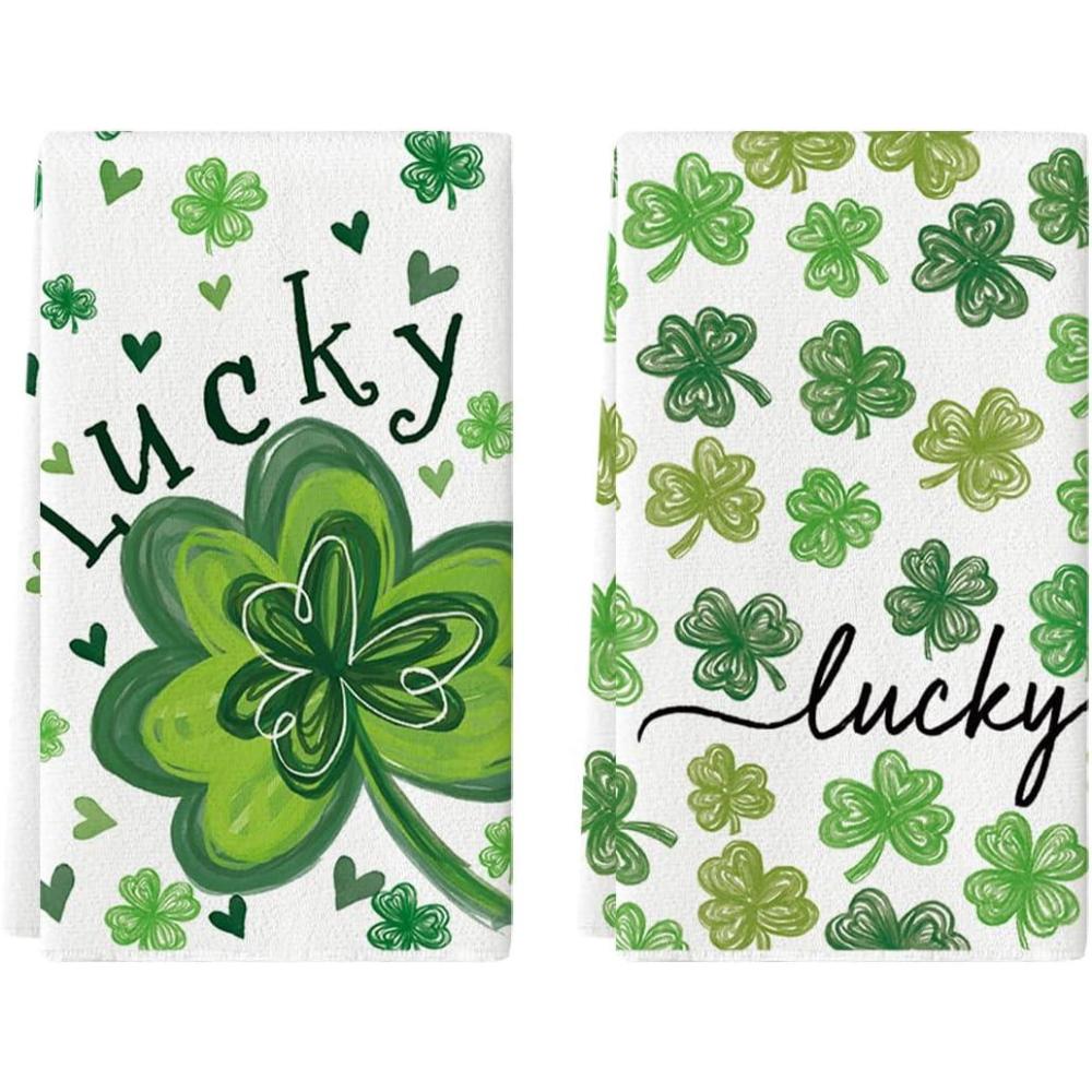 image:imageArtoid Mode Lucky Clover Shamrock StPatricks Day Kitchen Dish Towels 18x26 Inch Farmhouse Holiday Decoration Cleaning Set of 2