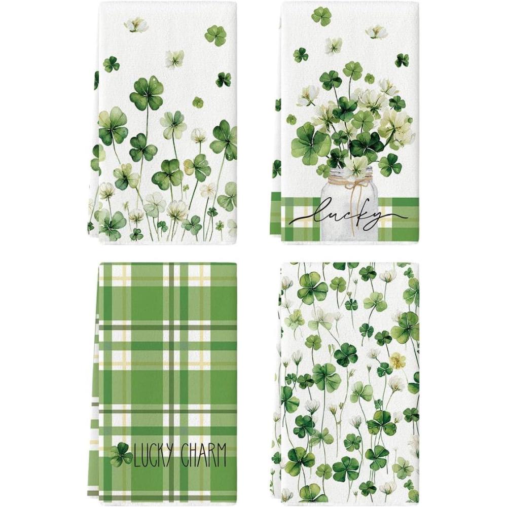 image:imageArtoid Mode Lucky Shamrock Florals Vase Stripes St Patricks Day Kitchen Towels Dish Towels 18x26 Inch Farmhouse Spring Decoration Cleaning Set of 4