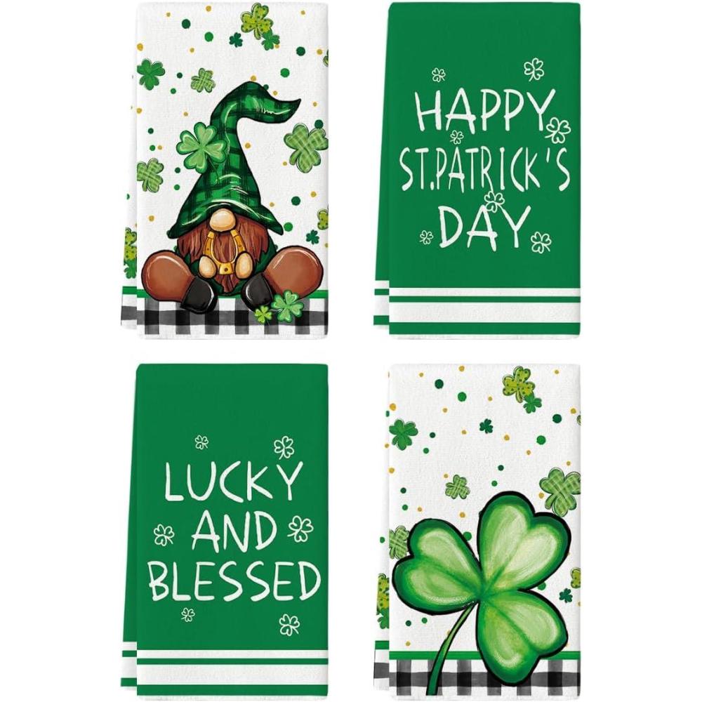 image:imageArtoid Mode Lucky Shamrock Gnome Happy St Patricks Day Kitchen Towels Dish Towels 18x26 Inch Seasonal Decoration Hand Towels Set of 4