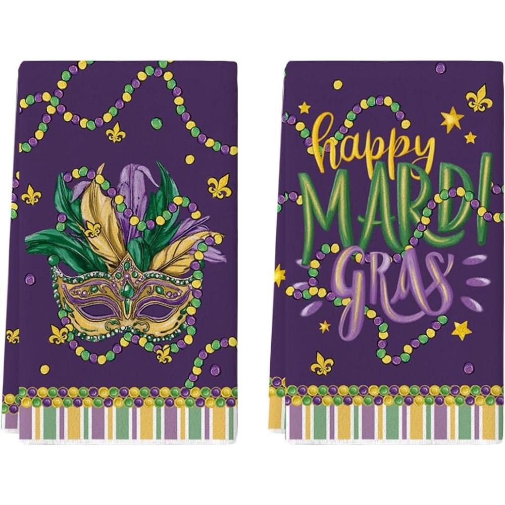 image:imageArtoid Mode Mask Iris Beads Happy Mardi Gras Kitchen Towels Dish Towels 18x26 Inch Farmhouse Decoration Cleaning Set of 2