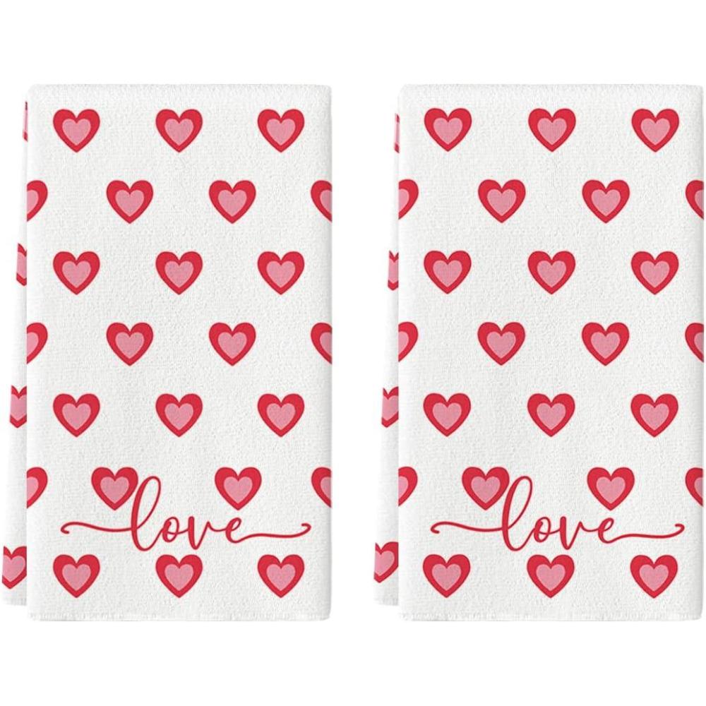 image:imageArtoid Mode Pink Candy Floss Love Heart Valentines Kitchen Towels Dish Towels 18x26 Inch Anniversary Wedding Decoration Cleaning Set of 2Beige